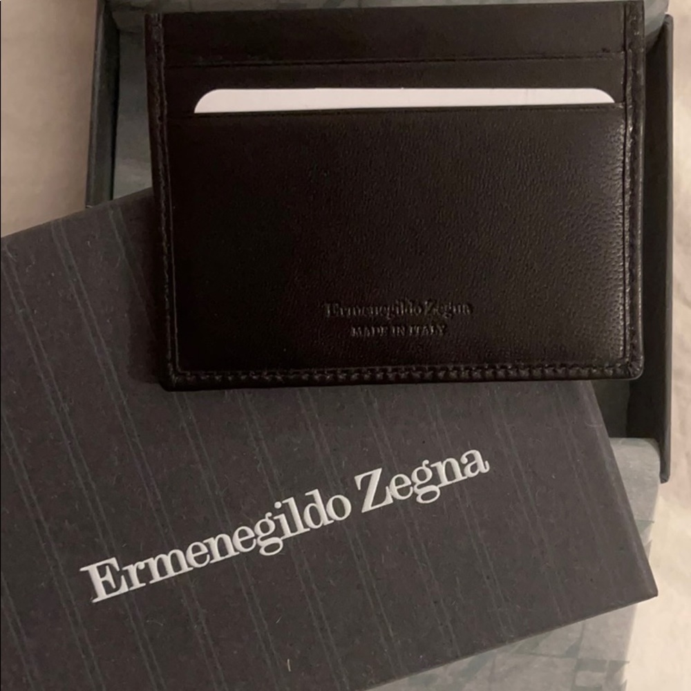 Zegna black calf-skin card holder
